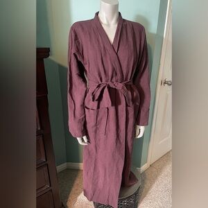 LINEN Cotton blend Women's Robe in maroon- Ladies S/M *belt loops cut